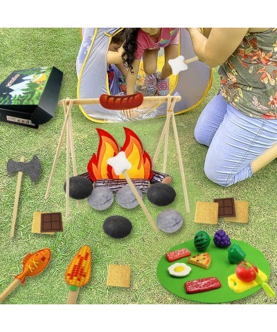 45 PCS Pretend Play Campfire Toy for Kids Toddler Camping Toys Play Set Felt Campfire Playset with Pretend Cutting Fruits Plu...