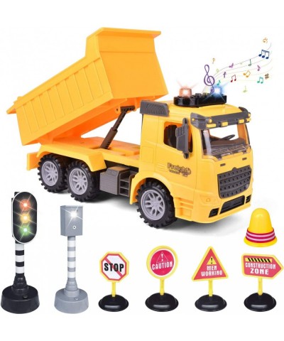 Construction Truck Toys with Street Signs Friction Powered Dump Truck Toy with Sound & Light Construction Toy Vehicle Toy Tru...