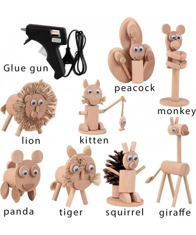 DIY Wooden Animal Toys - Model Toy Set with 8 Small Animal Figures for Arts & Wood Crafts for Kids Projects with Glue Gun 2 G...