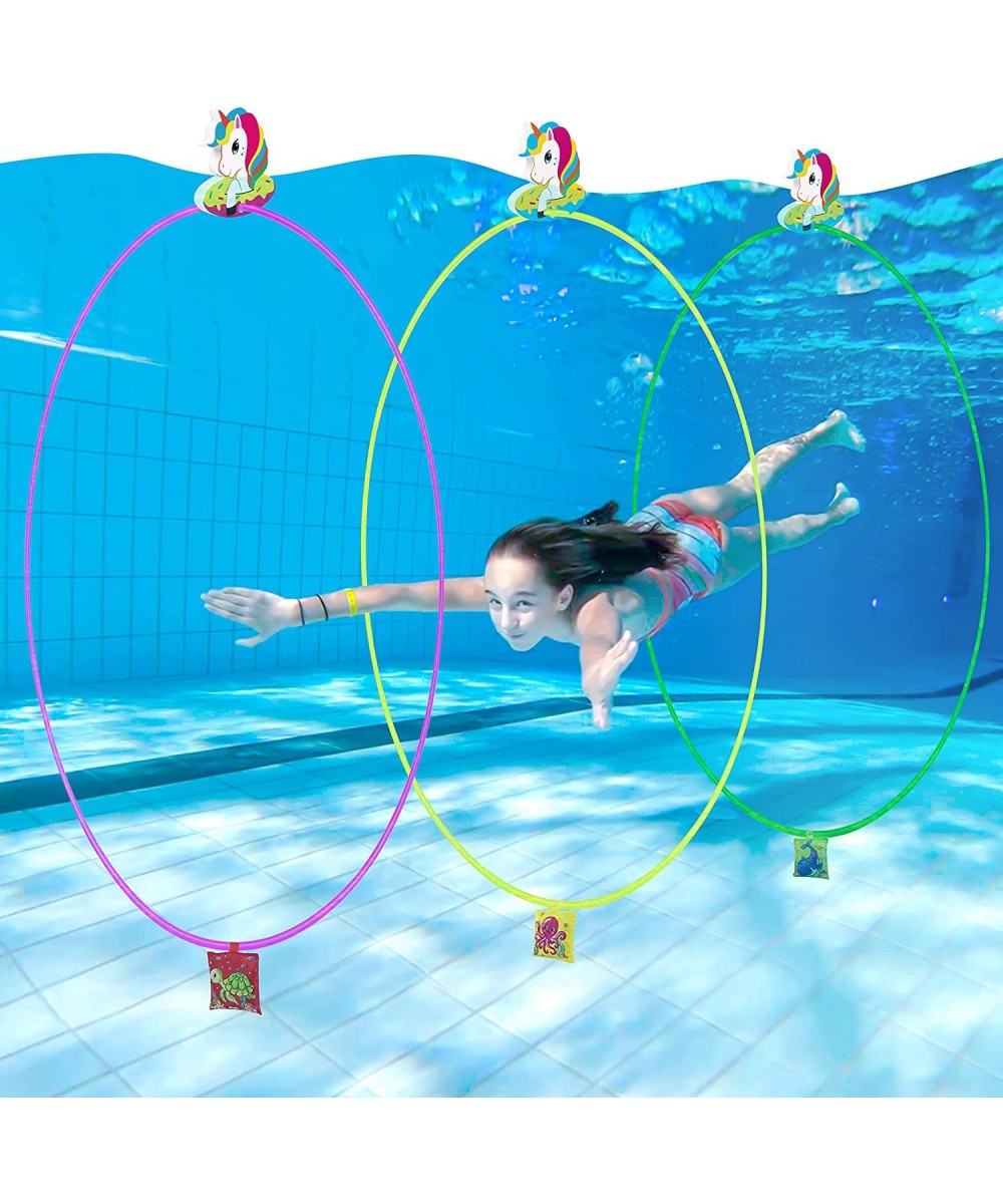 15PCS Pool Toys Games for Kids Ages 13 Adults - 5PCS Diving Swim Through Rings + 5PCS Unicorn Buoys + 5PCS Sand Bags Accessor...