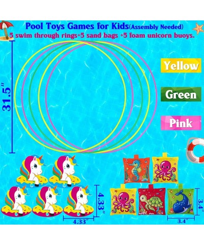 15PCS Pool Toys Games for Kids Ages 13 Adults - 5PCS Diving Swim Through Rings + 5PCS Unicorn Buoys + 5PCS Sand Bags Accessor...