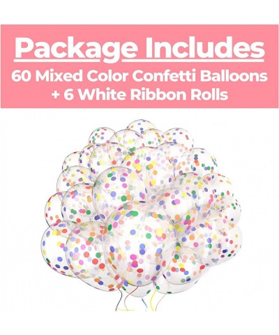 60 Pack Dandy Decor Rainbow Confetti Balloons w/Ribbon | Rainbow Balloon | Party Balloons | Helium Balloons | Multi Colored B...