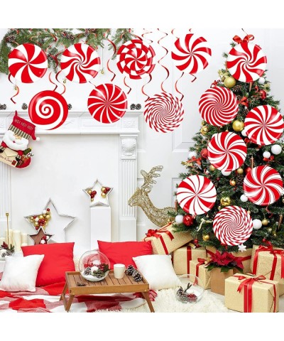 72 PCS Christmas Hanging Swirls Christmas Party Decorations Christmas Candy Hanging Swirl Garland Red Candy Cutouts for Chris...