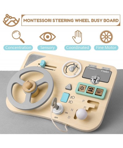 Busy Board for Toddlers Montessori Steering Wheel Driving Toy Wooden Sensory Toys Preschool Learning Activities for Fine Moto...