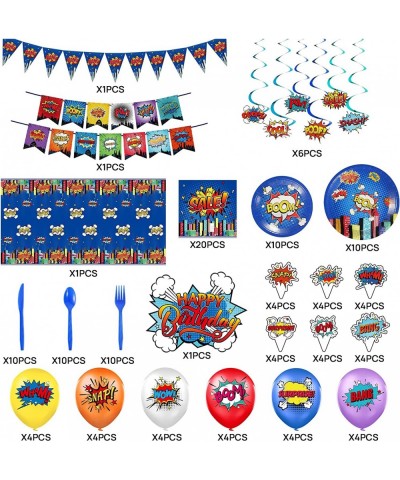 Superhero Birthday Party Supplies Set Plates Napkins Knives Spoons Forks Table Cloth 12 inch Balloons Happy Birthday Banner f...