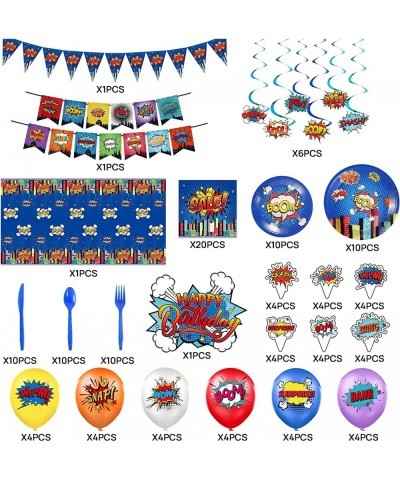 Superhero Birthday Party Supplies Set Plates Napkins Knives Spoons Forks Table Cloth 12 inch Balloons Happy Birthday Banner f...