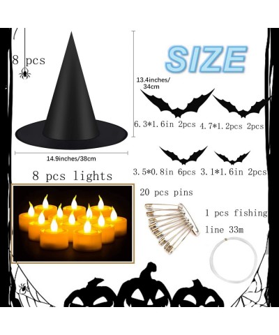 Halloween Witch Hat Lights Halloween Light up Decorations Floating Witch Hats with Tea Light and 3D Bats halloween Wall Decor...