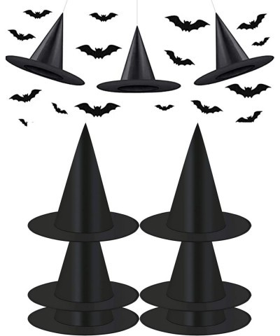 Halloween Witch Hat Lights Halloween Light up Decorations Floating Witch Hats with Tea Light and 3D Bats halloween Wall Decor...