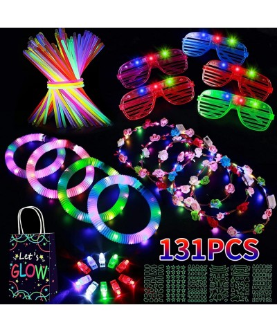 131 Pcs Valentine's Day Party Favors Glow in the Dark Party Supplies with 5 Flashing Glasses/100 Glow Sticks/10 Led Finger Li...