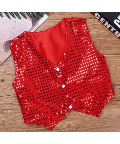 Kids Boys Shiny Party Costume Vests Sequins Waistcoat for Hip-hop Jazz Dance Stage Performance $15.34 Kids' Costumes