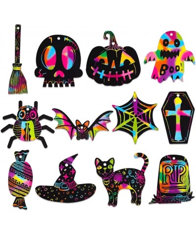 Halloween Scratch Paper for Kids 24pcs 12 Designs Rainbow Scratch Art Paper Ornaments for Children Girls Boys Birthday Game P...