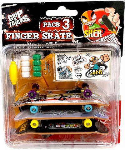 Grip and Tricks - 3 Finger Skates with Pro Fingerboard Tools and Toy Skateboards Accessories - Finger Skate Pack 3 - Finger T...