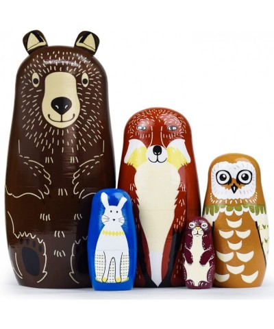 Russian Nesting Dolls Animal Bear Matryoshka Dolls Cute Handmade Wooden Toys Set of 5 for Kids $30.28 Nesting Dolls