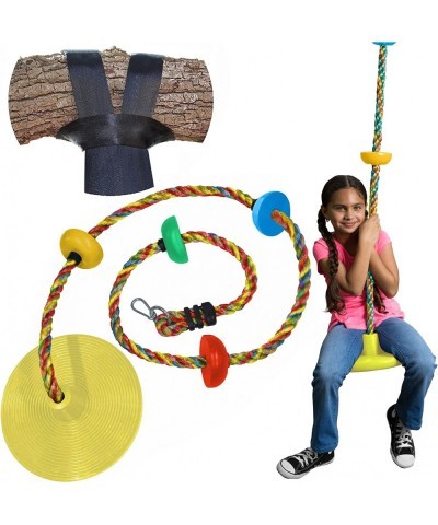 Tree Swing for Kids - Single Disc Seat and Rainbow Climbing Rope Set w/ Carabiner and 4 Foot Strap - Treehouse and Outdoor Pl...