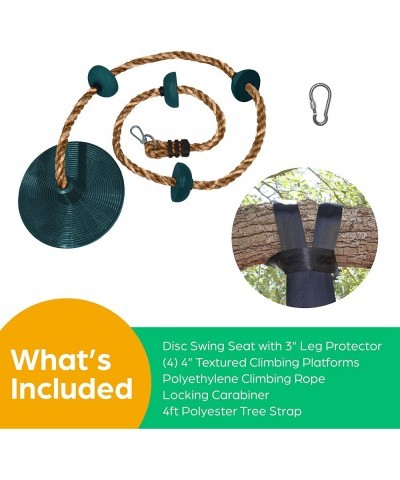 Tree Swing for Kids - Single Disc Seat and Rainbow Climbing Rope Set w/ Carabiner and 4 Foot Strap - Treehouse and Outdoor Pl...