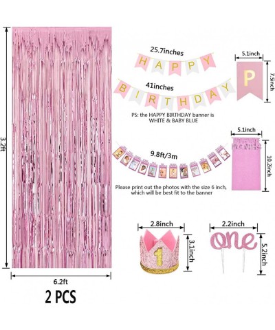 Girl 1st Birthday Decorations 66PCS Pink 1st Birthday Decorations for Girls with 12 Months Photo Banner 1st Birthday Baby Cro...