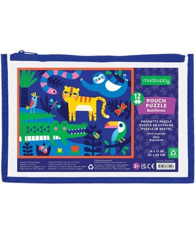 Rainforest 12 Piece Pouch Puzzle Jigsaw Puzzle for Kids with Extra-Thick Pieces 14" x 11" Includes a Reusable Zippered Pouch ...