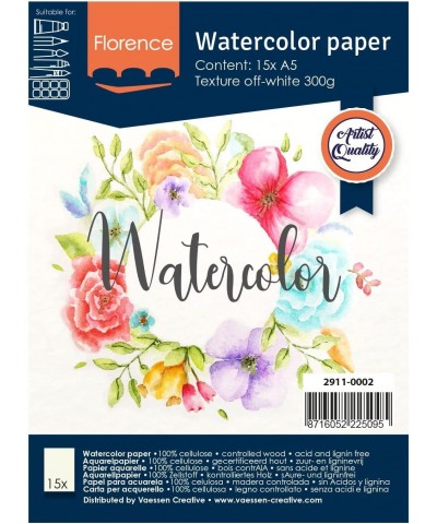 Vaessen Creative Florence Watercolour Paper A5 Ivory 300 GSM Artist Grade Quality Textured Surface 15 Sheets for Painting Han...