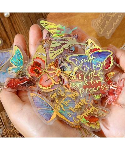 Fairy Gold foil Holographic Stickers Set(120 pieces with 4 Themes)-Resin Transparent Waterproof Stickers Butterfly Flower Vin...