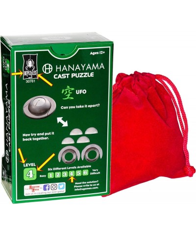 UFO Hanayama Brain Teaser Puzzle New 2019 Release Level 4 Difficulty Rating RED Velveteen Drawstring Pouch Bundled $33.10 Bra...