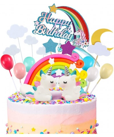 21pcs Unicorn Cake Topper Kit Cloud Rainbow Balloon Happy Birthday Banner Cake Decoration For Boy Girl Kid Birthday $19.97 Ki...