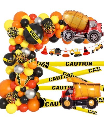 135Pcs Construction Party Balloon Garland Kit Construction Birthday Party Supplies with Orange Black Yellow Truck Foil Balloo...