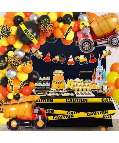 135Pcs Construction Party Balloon Garland Kit Construction Birthday Party Supplies with Orange Black Yellow Truck Foil Balloo...