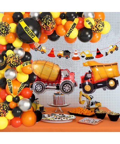 135Pcs Construction Party Balloon Garland Kit Construction Birthday Party Supplies with Orange Black Yellow Truck Foil Balloo...