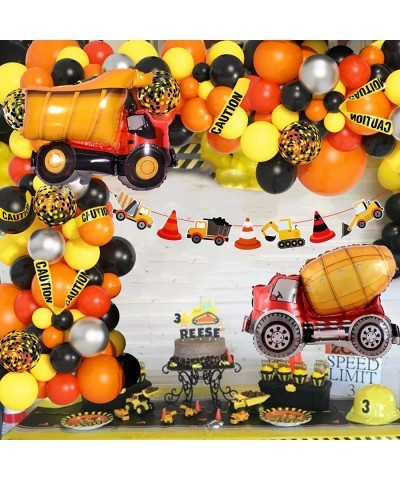 135Pcs Construction Party Balloon Garland Kit Construction Birthday Party Supplies with Orange Black Yellow Truck Foil Balloo...