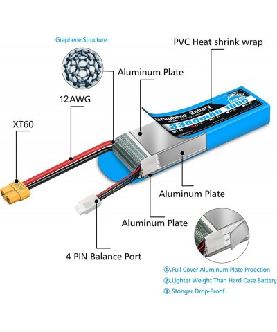 Yowoo Graphene Battery 11.1V 3300mAh 100C 3S Lipo Battery with XT60 Plug for Glider 3D Plane Park Flyers Vortex 400mm X-Sled ...