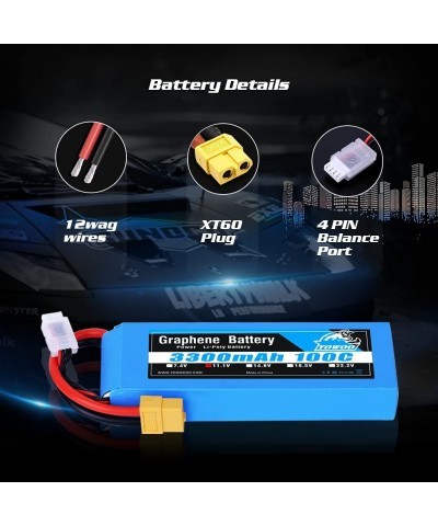 Yowoo Graphene Battery 11.1V 3300mAh 100C 3S Lipo Battery with XT60 Plug for Glider 3D Plane Park Flyers Vortex 400mm X-Sled ...