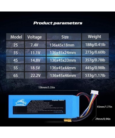 Yowoo Graphene Battery 11.1V 3300mAh 100C 3S Lipo Battery with XT60 Plug for Glider 3D Plane Park Flyers Vortex 400mm X-Sled ...