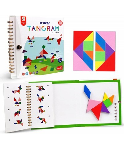 Travel Tangram Puzzle With 2 Set Magnetic Pattern Blocks Road Trip Games Educational Jigsaw Challenge Books For Kid Adult Bra...