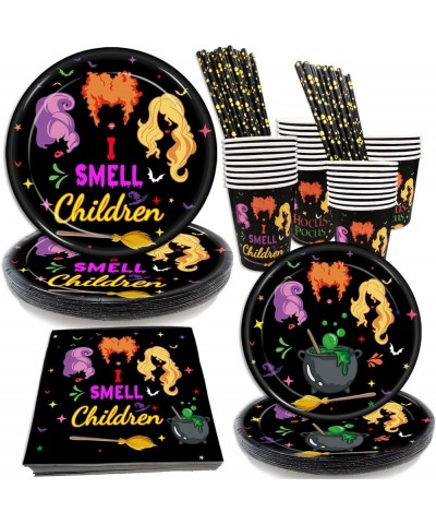 Hocus Pocus Party Tableware Set Hocus Pocus Halloween Party Supplies Paper Plates Napkins Paper Cups Straws for Hocus Pocus W...