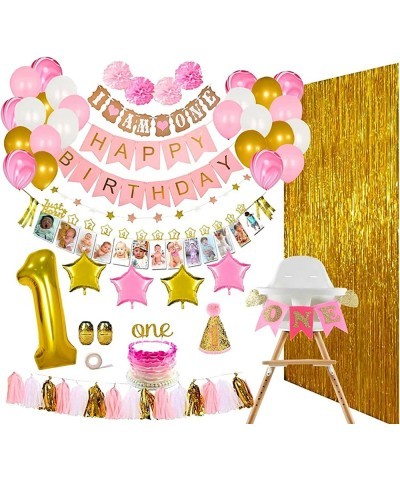 Baby Girl 1st Birthday Decorations Set – First Birthday Party Supplies - Happy Birthday 12 Month Photo I am One Banner - High...