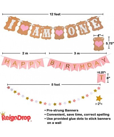 Baby Girl 1st Birthday Decorations Set – First Birthday Party Supplies - Happy Birthday 12 Month Photo I am One Banner - High...