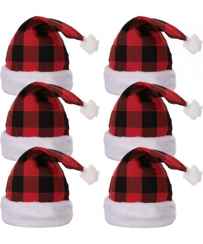 6 Pack Christmas Santa Hat Plaid Santa Hat Luxury Plush Hat for Christmas Costume Christmas Party Supplies Holiday Party Favo...