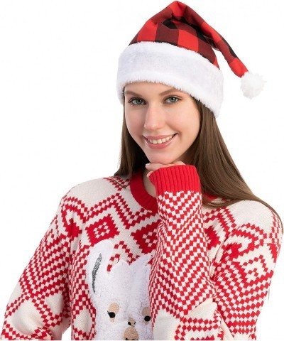 6 Pack Christmas Santa Hat Plaid Santa Hat Luxury Plush Hat for Christmas Costume Christmas Party Supplies Holiday Party Favo...