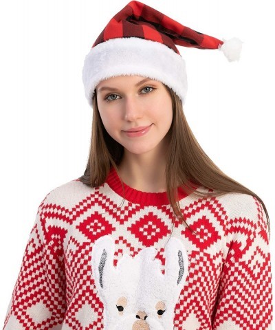 6 Pack Christmas Santa Hat Plaid Santa Hat Luxury Plush Hat for Christmas Costume Christmas Party Supplies Holiday Party Favo...