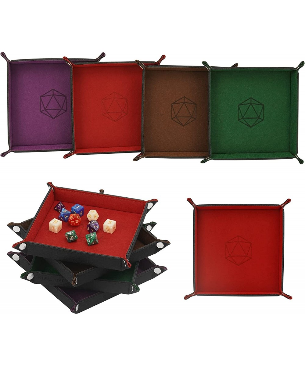 Dice Tray 4 Pieces Folding Dice Tray Felt Dice Tray Holder for DND RPG MTG and Other Board Games (Violet Coffee Green and Red...