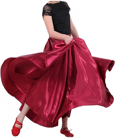 Long Full Circle Satin Tea Ankle Length Flowy Swing Dance Costume Cosplay Skirt for School Children Girls 8-12 Years $33.60 K...