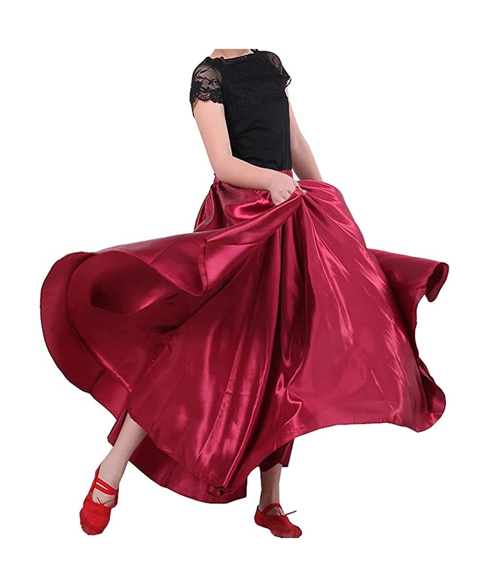 Long Full Circle Satin Tea Ankle Length Flowy Swing Dance Costume Cosplay Skirt for School Children Girls 8-12 Years $33.60 K...