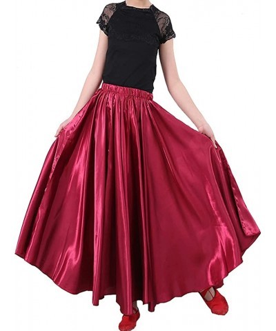 Long Full Circle Satin Tea Ankle Length Flowy Swing Dance Costume Cosplay Skirt for School Children Girls 8-12 Years $33.60 K...