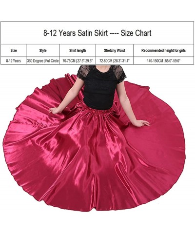 Long Full Circle Satin Tea Ankle Length Flowy Swing Dance Costume Cosplay Skirt for School Children Girls 8-12 Years $33.60 K...