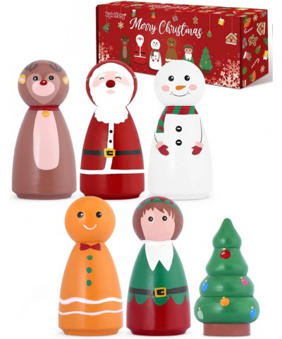 6pcs Christmas Peg Dolls Wooden Toys Playset Santa Reindeer Xmas Tree Elf Snowman Gingerbread Man Gift For Boy And Girl Home ...