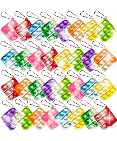 32 Pcs Push Pop Bubble Fidget Keychain Pack Simple Anti-Anxiety Silicone Rainbow Mini Popping Office Desk Toy Squeeze Stress ...