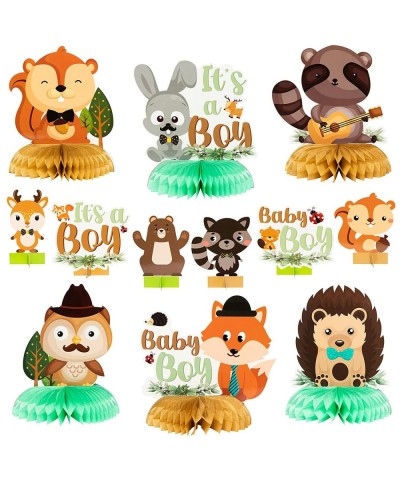 12Pcs Woodland Animals It’s a Boy Baby Shower Party Honeycomb Centerpieces Table Toppers for Baby Boy Woodland Creatures Fore...