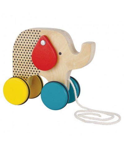 Jumping Jumbo Elephant Wooden Pull Toy – Cute Wooden Rolling Toy Ideal for Ages 18+ Months – Active Toy Encourages Walking Ma...