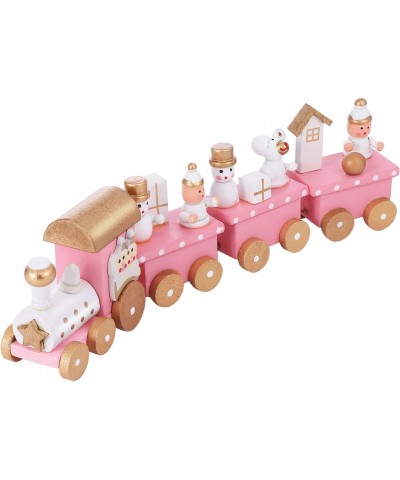 Christmas Wooden Train Decorative Train Model with Snowman Mini Pink Train Set Xmas Desktop Decoration for Home Office Party ...