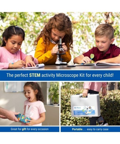 120X-1200X 52-pcs Kids Beginner Microscope STEM Kit with Metal Body Microscope Plastic Slides LED Light and Carrying Box (M30...